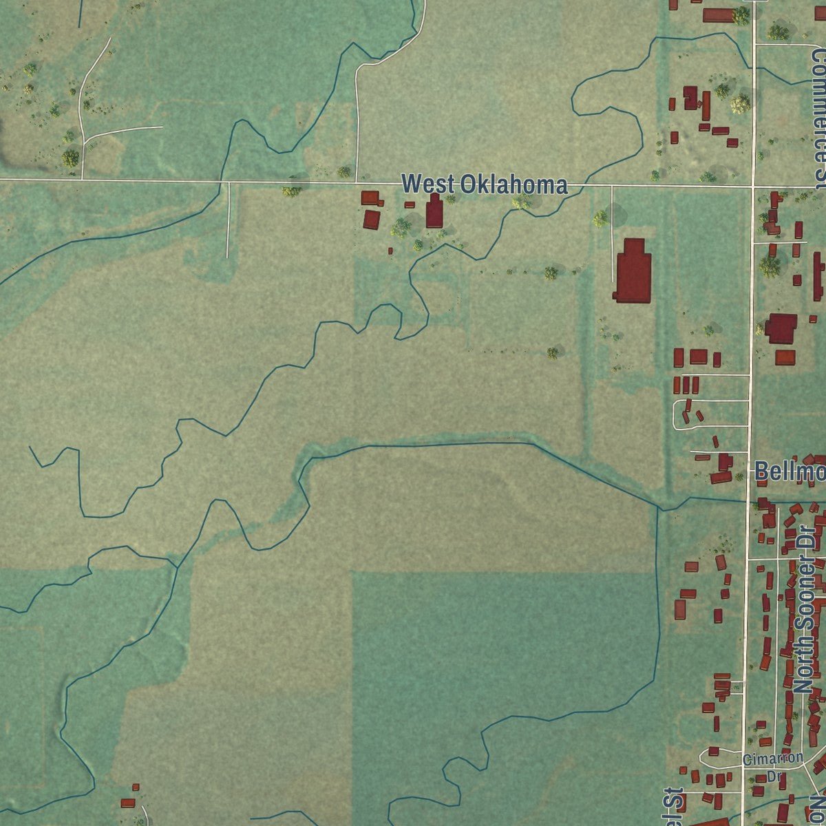 Second close-up of the map of Fairview, Oklahoma print showing more streets and buildings