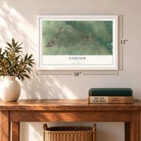 Fairview, Texas map, 12 x 18 inch print in a white frame in an entryway