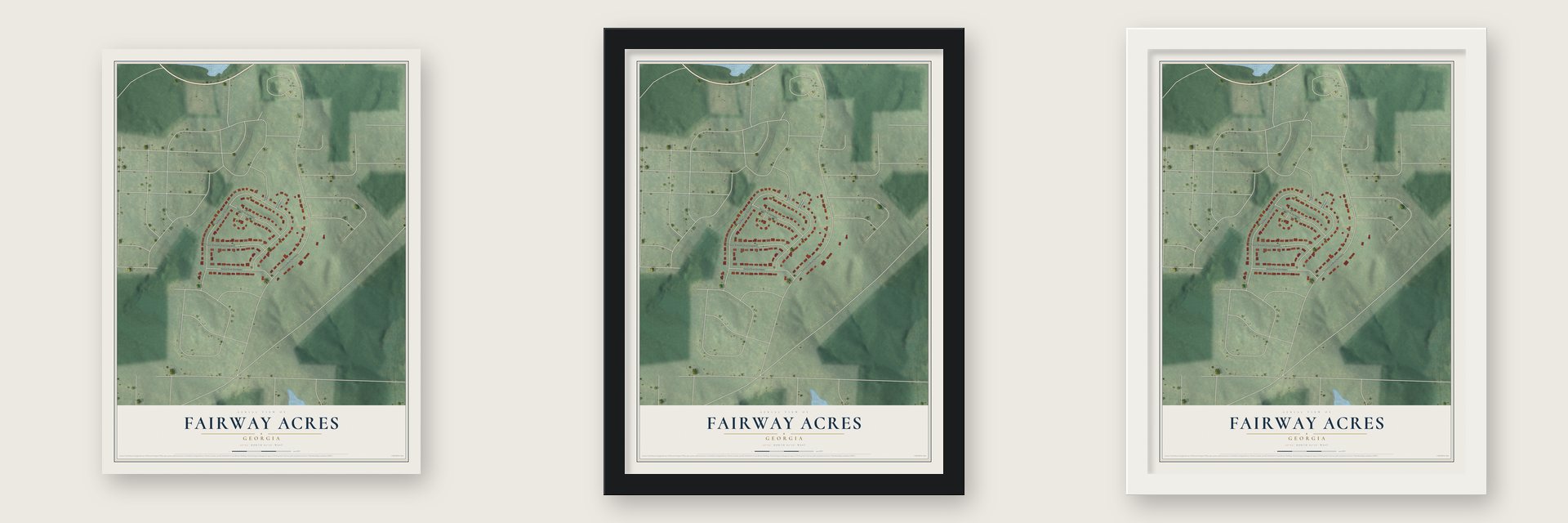 Fairway Acres, Georgia map unframed, in a black wood frame and in a white wood frame