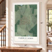 Fairway Acres, Georgia map, 24 x 36 inch print in a white frame by a staircase