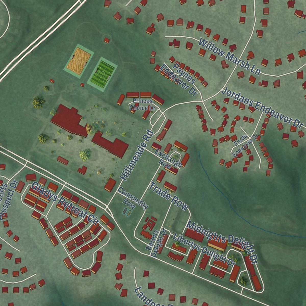 Second close-up of the map of Fairwood, Maryland print showing more streets and buildings