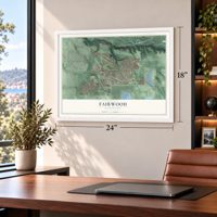 Fairwood, Washington map, 18 x 24 inch print in a white frame in a home office