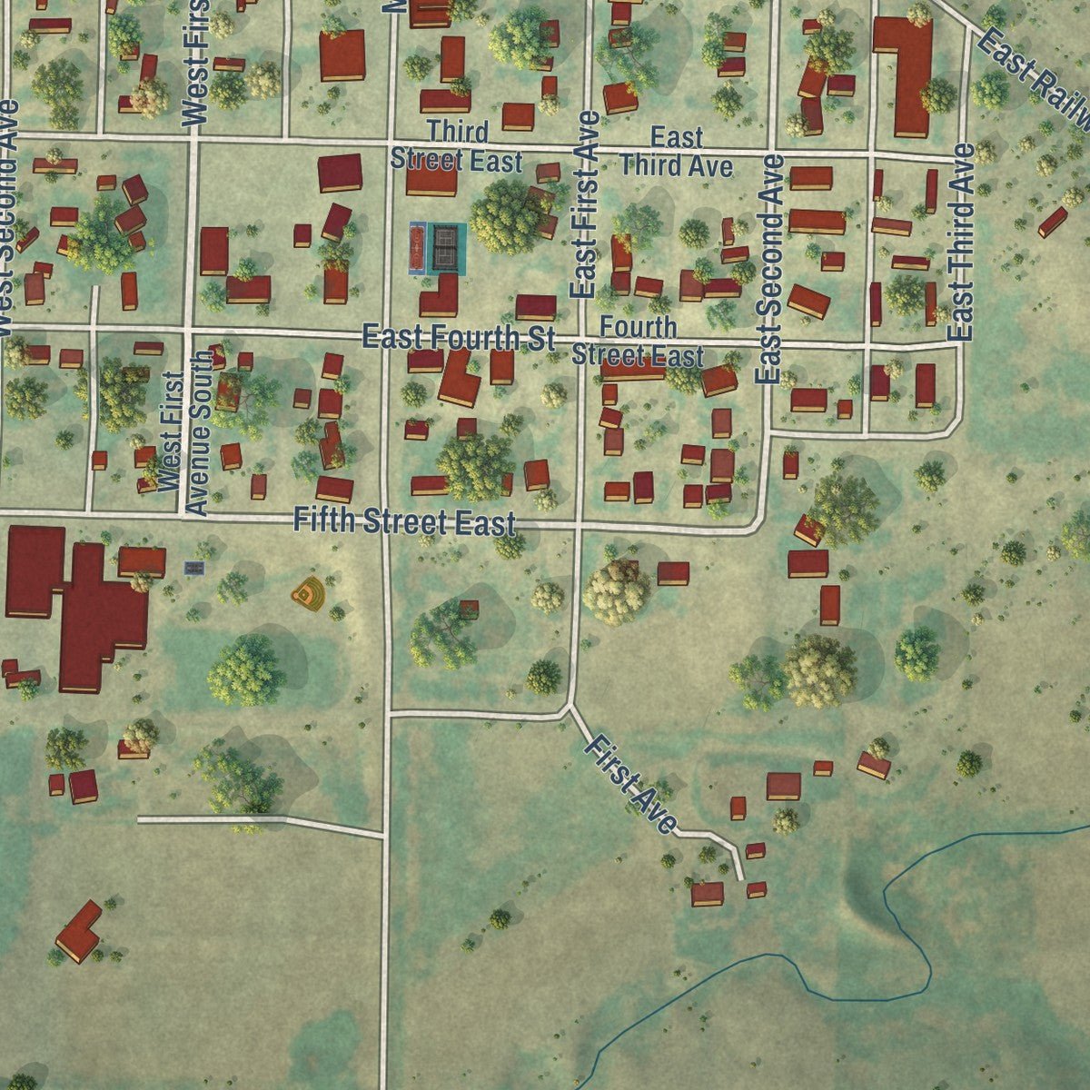 Second close-up of the map of Faith, South Dakota print showing more streets and buildings