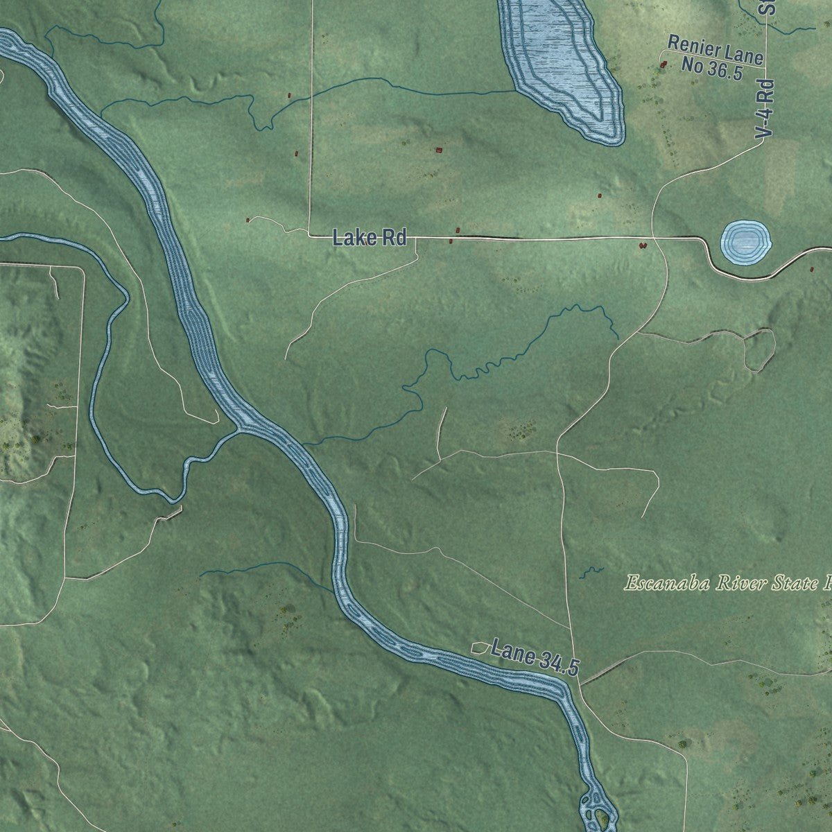 Second close-up of the map of Faithorn, Michigan print showing more streets and buildings