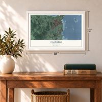 Fajardo, Puerto Rico map, 12 x 18 inch print in a white frame in an entryway