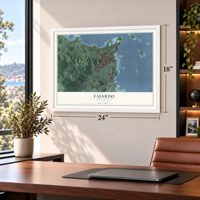 Fajardo, Puerto Rico map, 18 x 24 inch print in a white frame in a home office