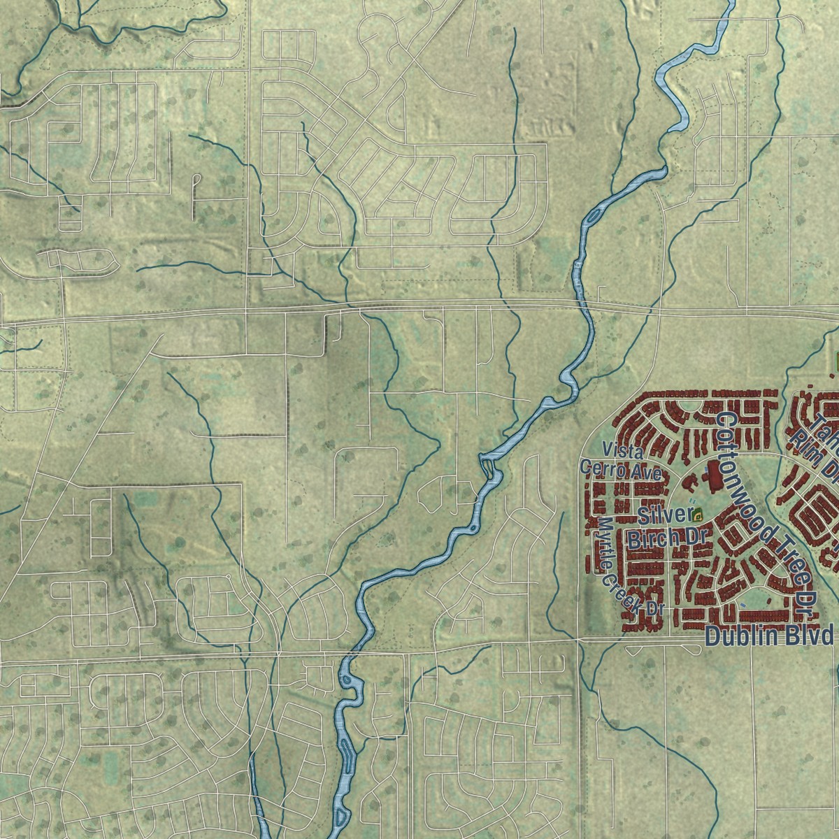 Second close-up of the map of Falcon, Colorado print showing more streets and buildings