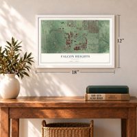 Falcon Heights, Minnesota map, 12 x 18 inch print in a white frame in an entryway