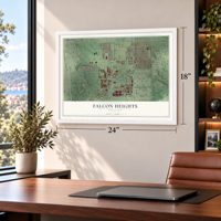 Falcon Heights, Minnesota map, 18 x 24 inch print in a white frame in a home office