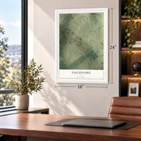 Falconaire, Texas map, 18 x 24 inch print in a white frame in a home office