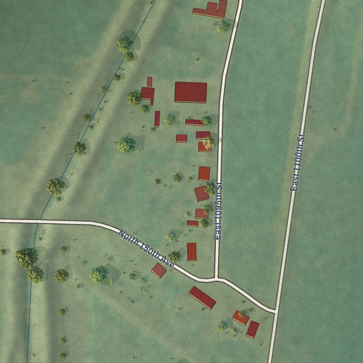 Second close-up of the map of Fall Creek, Illinois print showing more streets and buildings