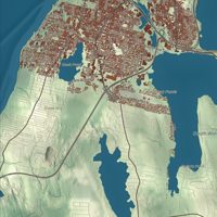 Close-up of the map of Fall River, Massachusetts print showing terrain and local geography