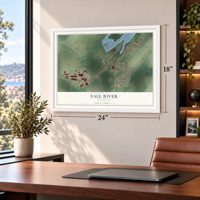 Fall River, Wisconsin map, 18 x 24 inch print in a white frame in a home office