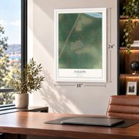 Fallon, Montana map, 18 x 24 inch print in a white frame in a home office