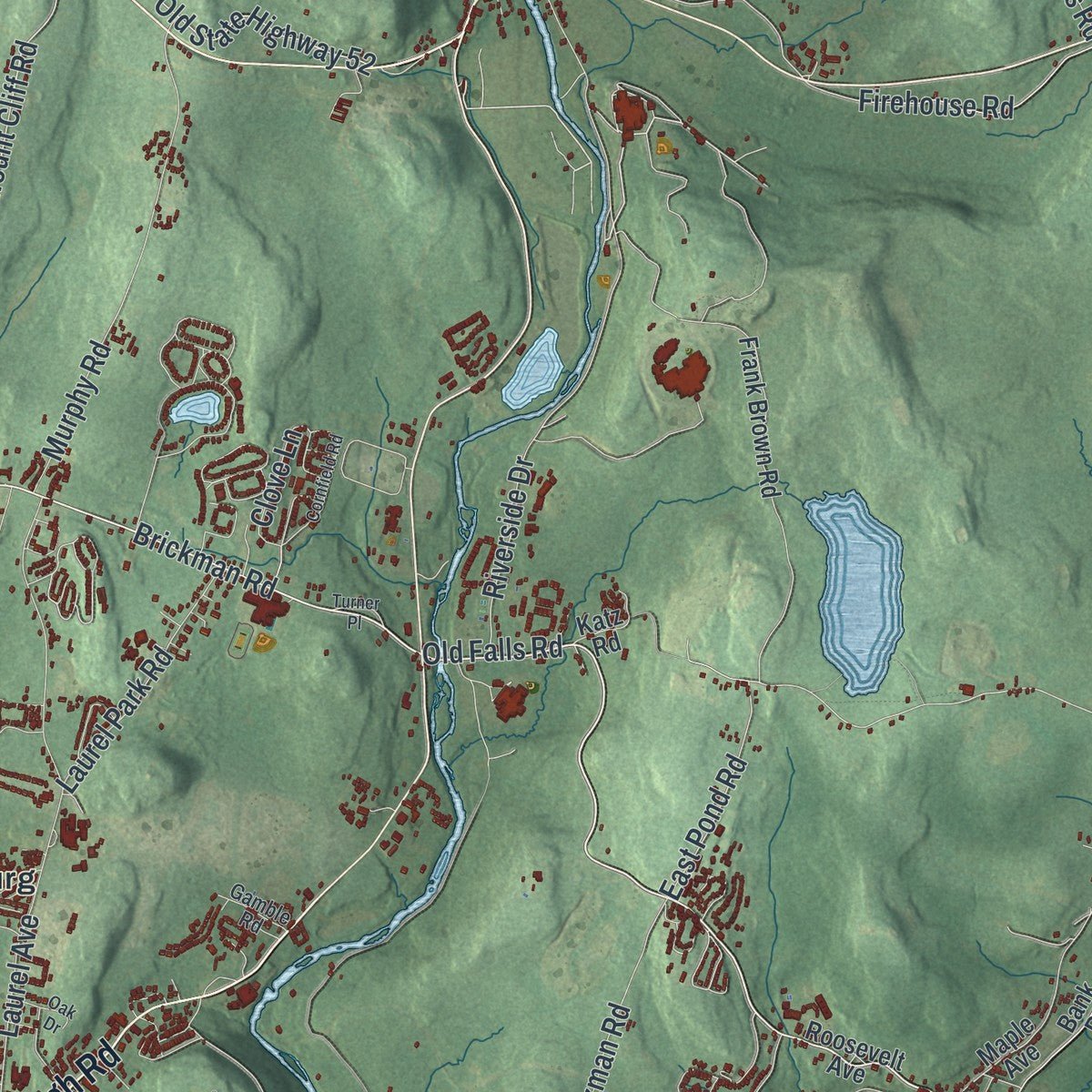 Second close-up of the map of Fallsburg, New York print showing more streets and buildings