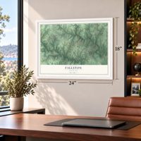 Fallston, Maryland map, 18 x 24 inch print in a white frame in a home office
