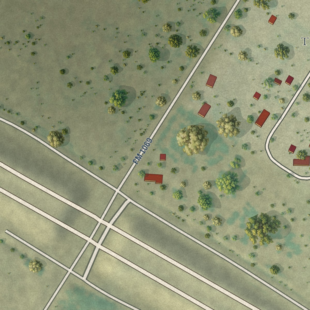 Second close-up of the map of Falman, Texas print showing more streets and buildings
