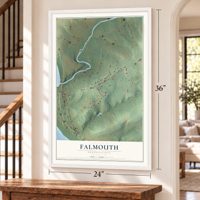 Falmouth, Pennsylvania map, 24 x 36 inch print in a white frame by a staircase
