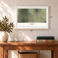 Falun, Kansas map, 12 x 18 inch print in a white frame in an entryway