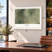 Falun, Kansas map, 18 x 24 inch print in a white frame in a home office