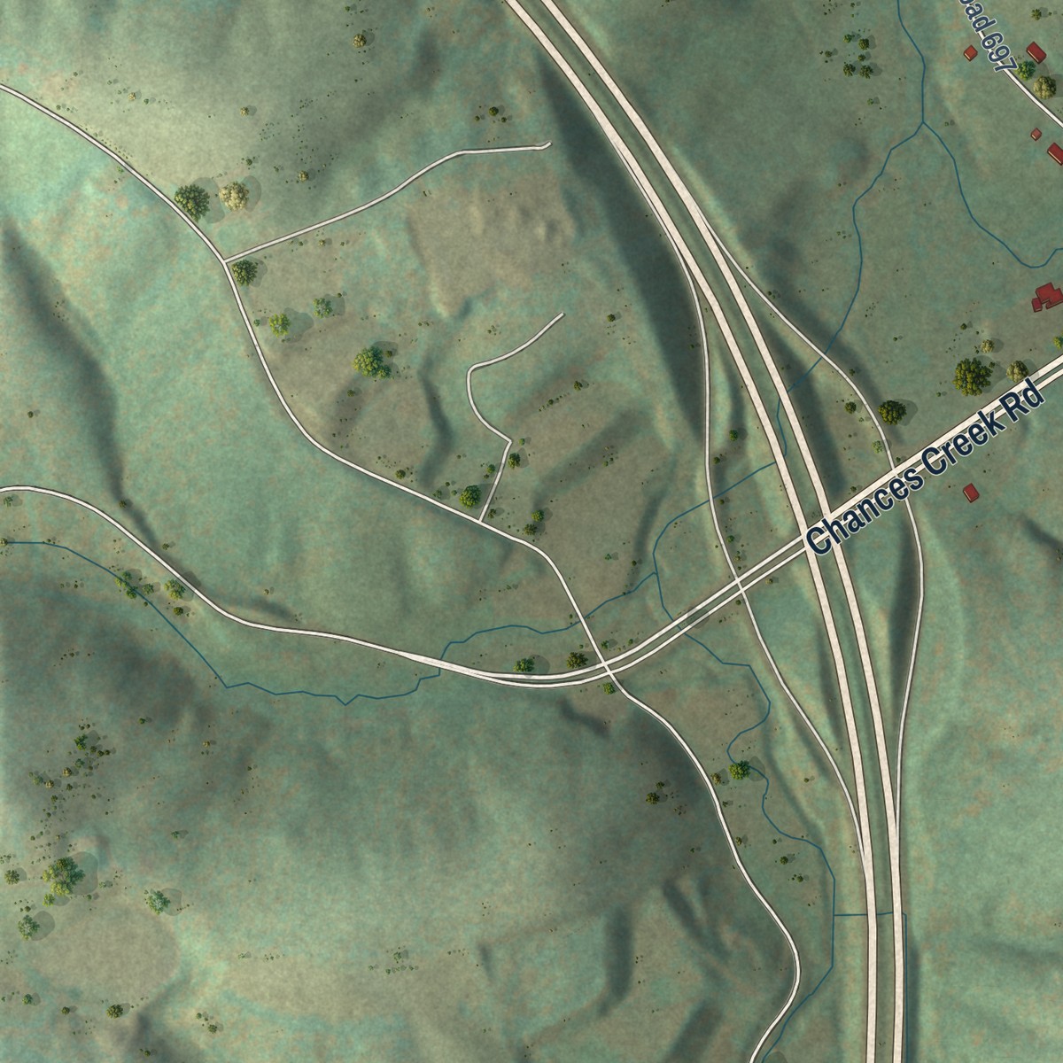 Second close-up of the map of Fancy Gap, Virginia print showing more streets and buildings