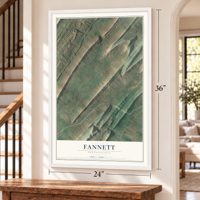 Fannett, Pennsylvania map, 24 x 36 inch print in a white frame by a staircase