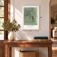 Far Southwest, Oregon map, 12 x 18 inch print in a white frame in an entryway