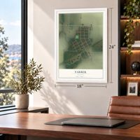 Farber, Missouri map, 18 x 24 inch print in a white frame in a home office