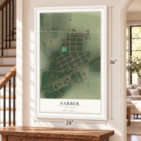 Farber, Missouri map, 24 x 36 inch print in a white frame by a staircase