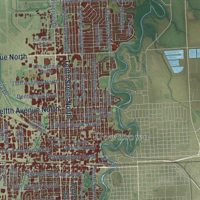 Second close-up of the map of Fargo, North Dakota print showing more streets and buildings