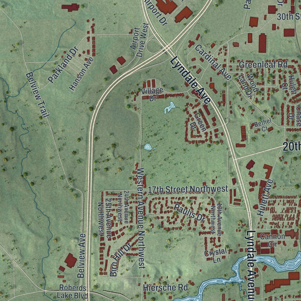 Second close-up of the map of Faribault, Minnesota print showing more streets and buildings