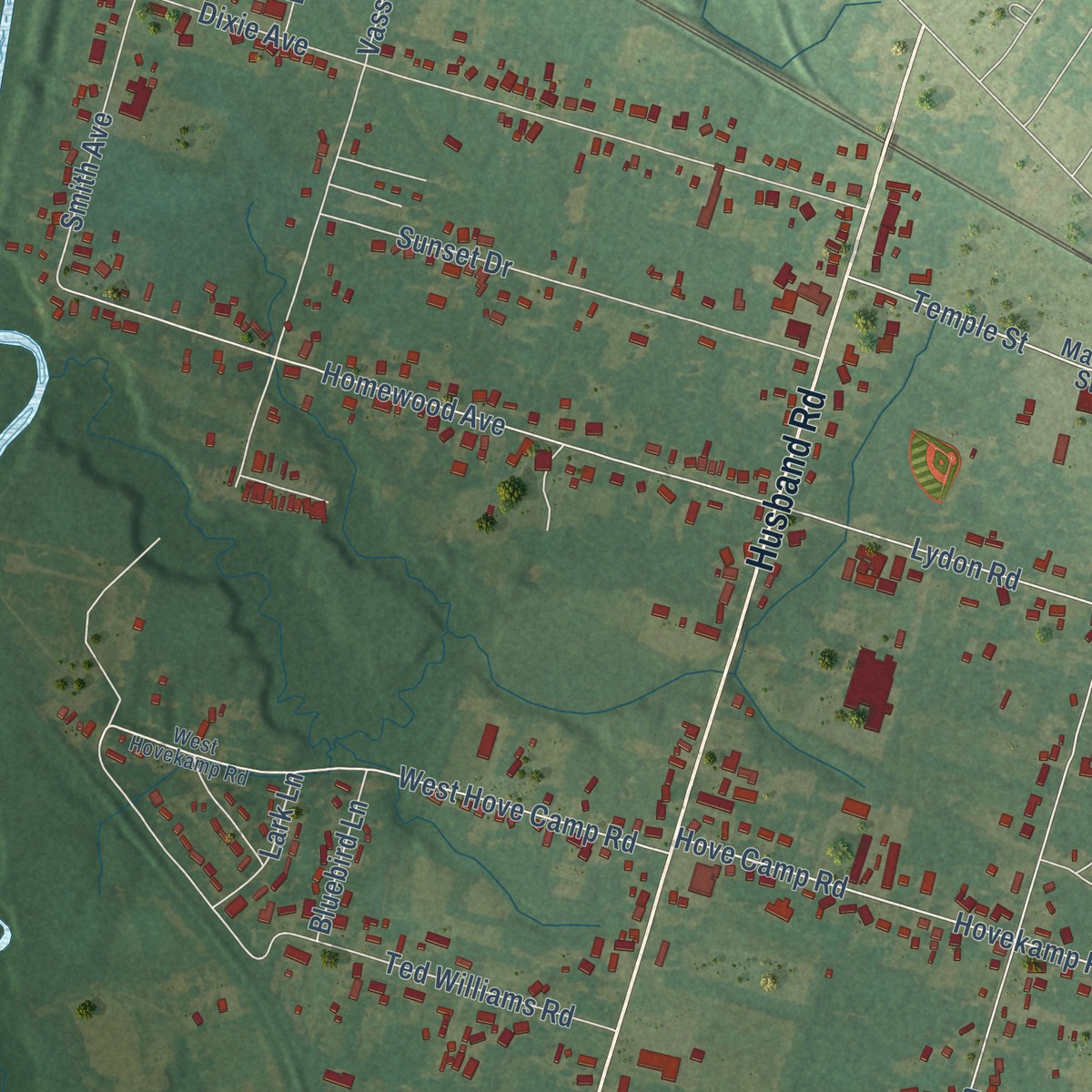 Second close-up of the map of Farley, Kentucky print showing more streets and buildings