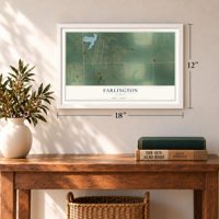 Farlington, Kansas map, 12 x 18 inch print in a white frame in an entryway