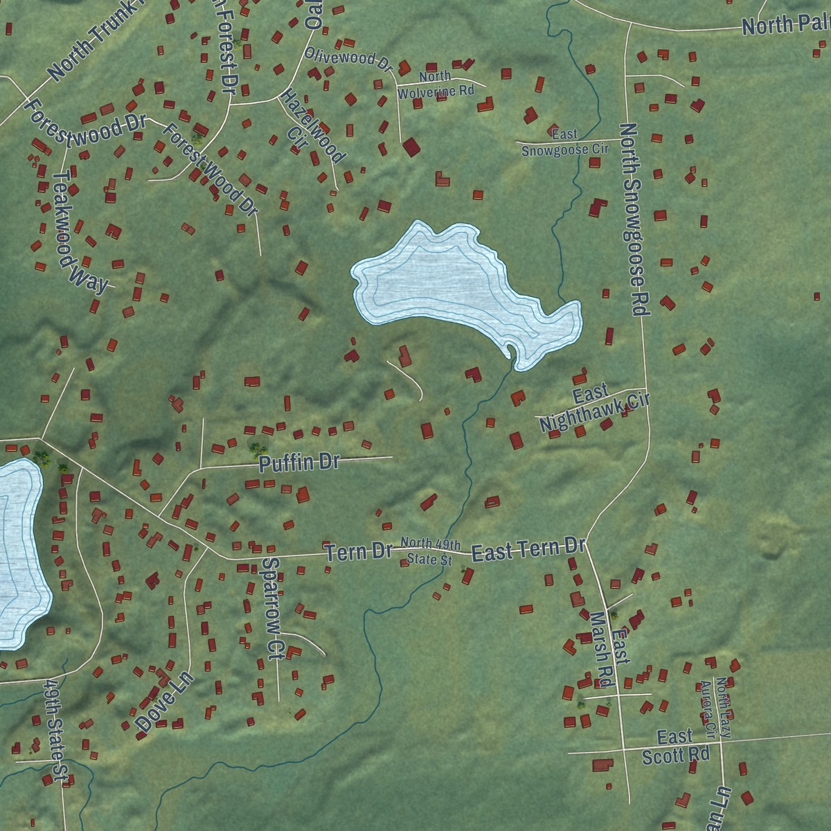 Second close-up of the map of Farm Loop, Alaska print showing more streets and buildings