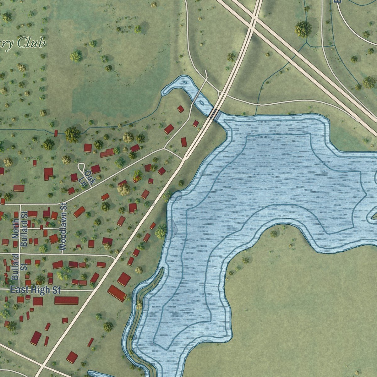 Second close-up of the map of Farmer City, Illinois print showing more streets and buildings