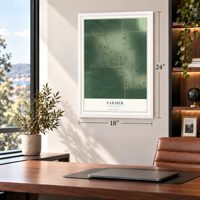 Farmer, South Dakota map, 18 x 24 inch print in a white frame in a home office