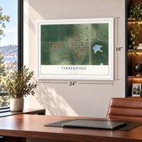 Farmersville, Illinois map, 18 x 24 inch print in a white frame in a home office