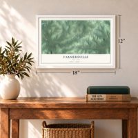Farmersville, New York map, 12 x 18 inch print in a white frame in an entryway