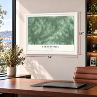 Farmersville, New York map, 18 x 24 inch print in a white frame in a home office
