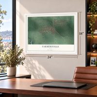 Farmersville, Ohio map, 18 x 24 inch print in a white frame in a home office