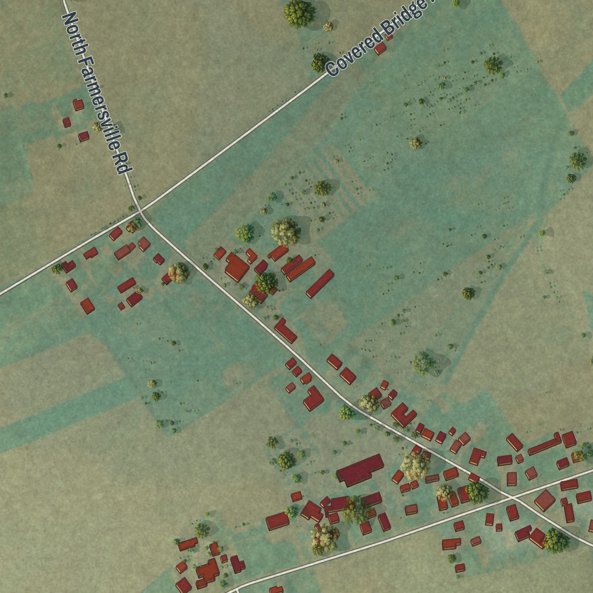 Second close-up of the map of Farmersville, Pennsylvania print showing more streets and buildings