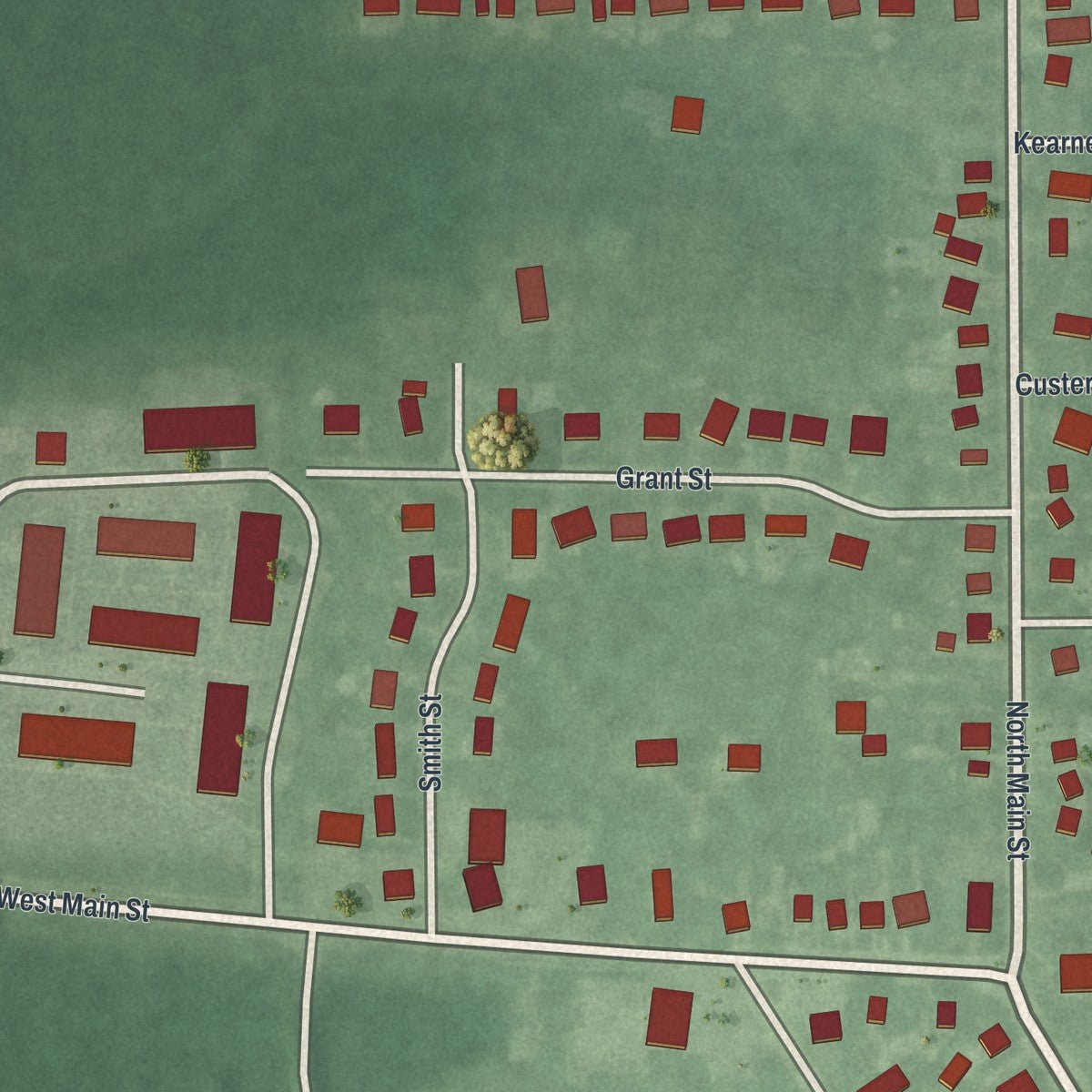 Second close-up of the map of Farmingdale, New Jersey print showing more streets and buildings