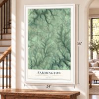 Farmington, Clarion County, Pennsylvania map, 24 x 36 inch print in a white frame by a staircase