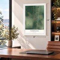Farmington, Delaware map, 18 x 24 inch print in a white frame in a home office