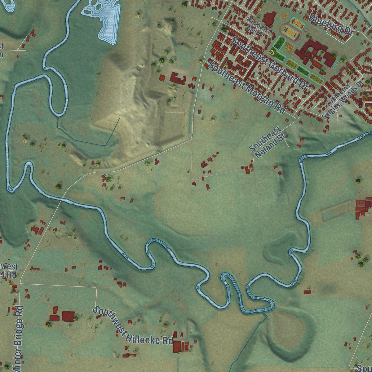 Second close-up of the map of Farmington, Oregon print showing more streets and buildings