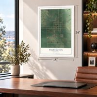 Farmington, Washington map, 18 x 24 inch print in a white frame in a home office