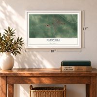 Farmville, North Carolina map, 12 x 18 inch print in a white frame in an entryway