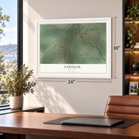 Farnham, New York map, 18 x 24 inch print in a white frame in a home office