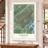 Farragut, Tennessee map, 24 x 36 inch print in a white frame by a staircase