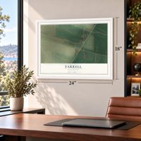 Farrell, Mississippi map, 18 x 24 inch print in a white frame in a home office